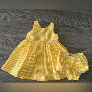 Ralph Lauren Baby Girl Yellow Cotton Gingham Seersucker Dress Size 6mo